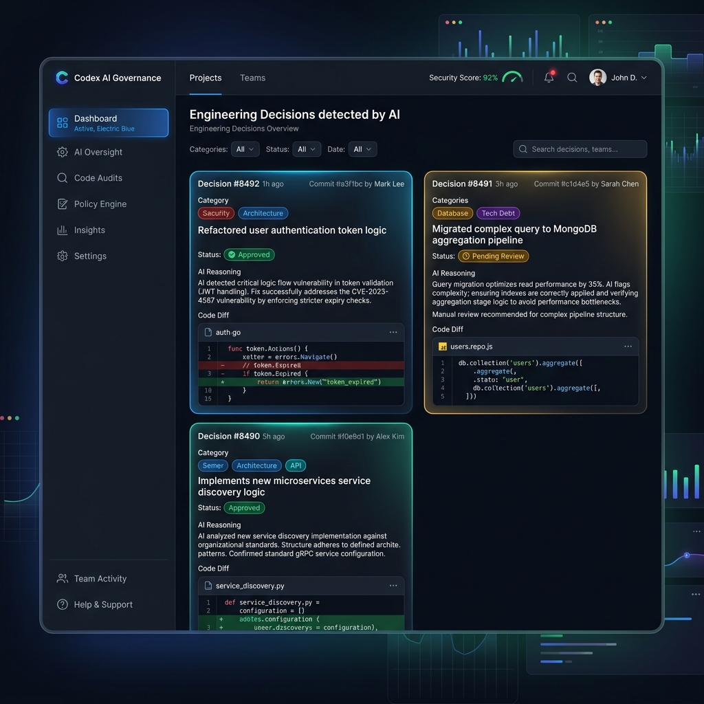 Sentinel Dashboard - Engineering decisions detected by AI